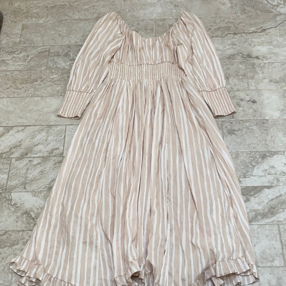 By Anthropologie Long-Sleeve Sweetheart Midi Dress-Neutral Stripe-Size M-NWT - Picture 6 of 7